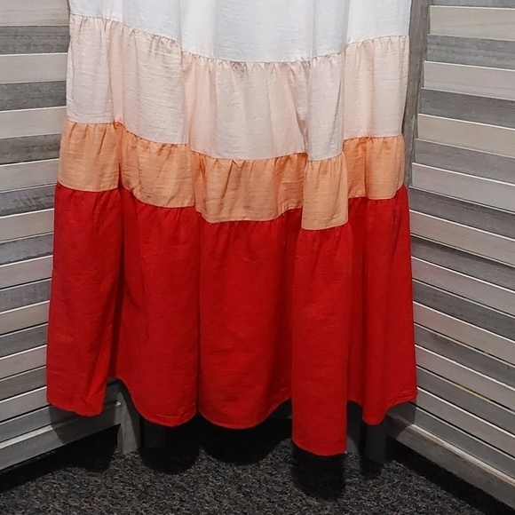 Women's Plus Size Sleeveless Colorblock Tiered Dress w/ Pockets | Ava & Viv | 0X - Picture 3 of 14